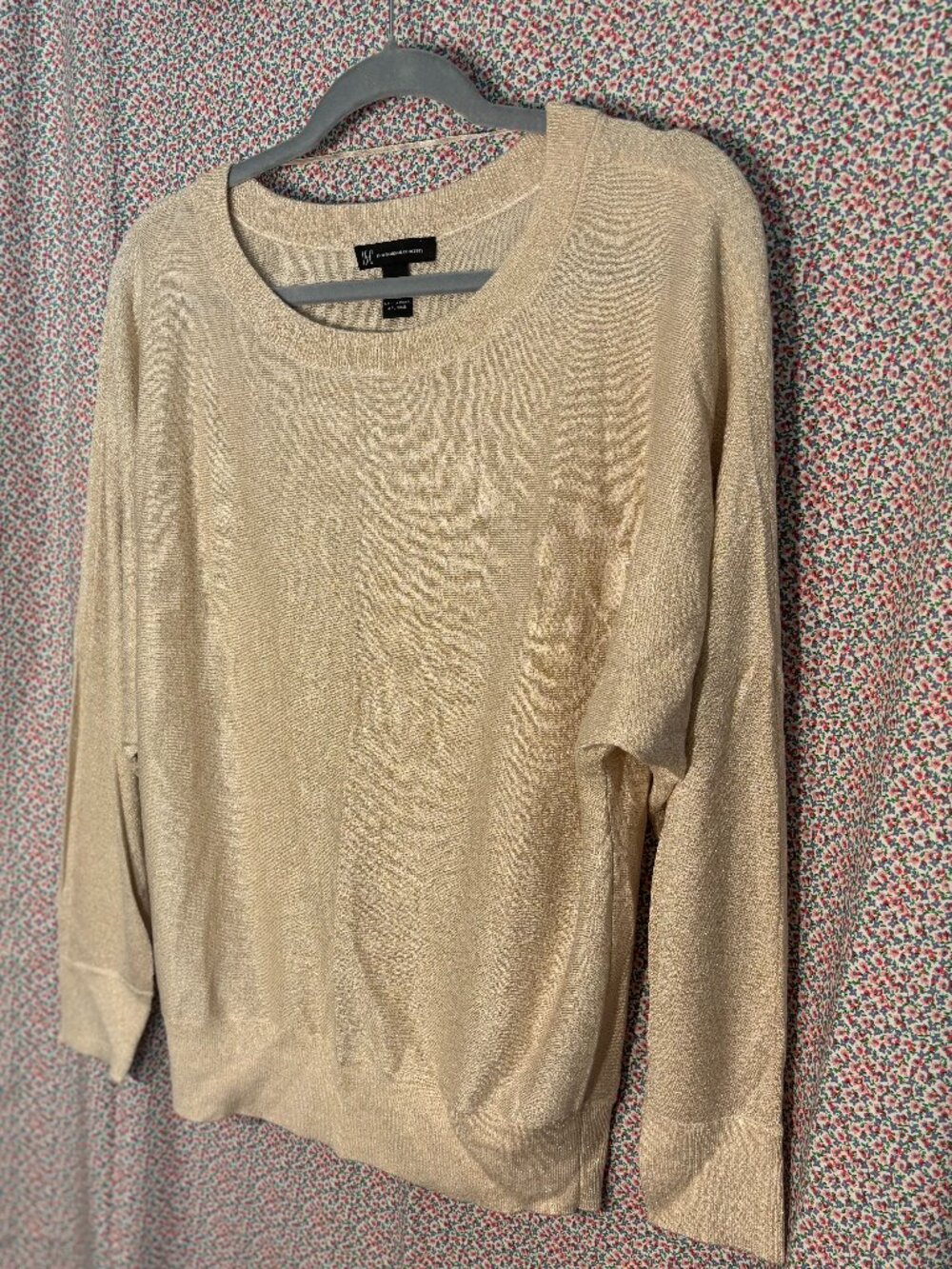 INC Cream and gold long sleeve knit sweater S Large